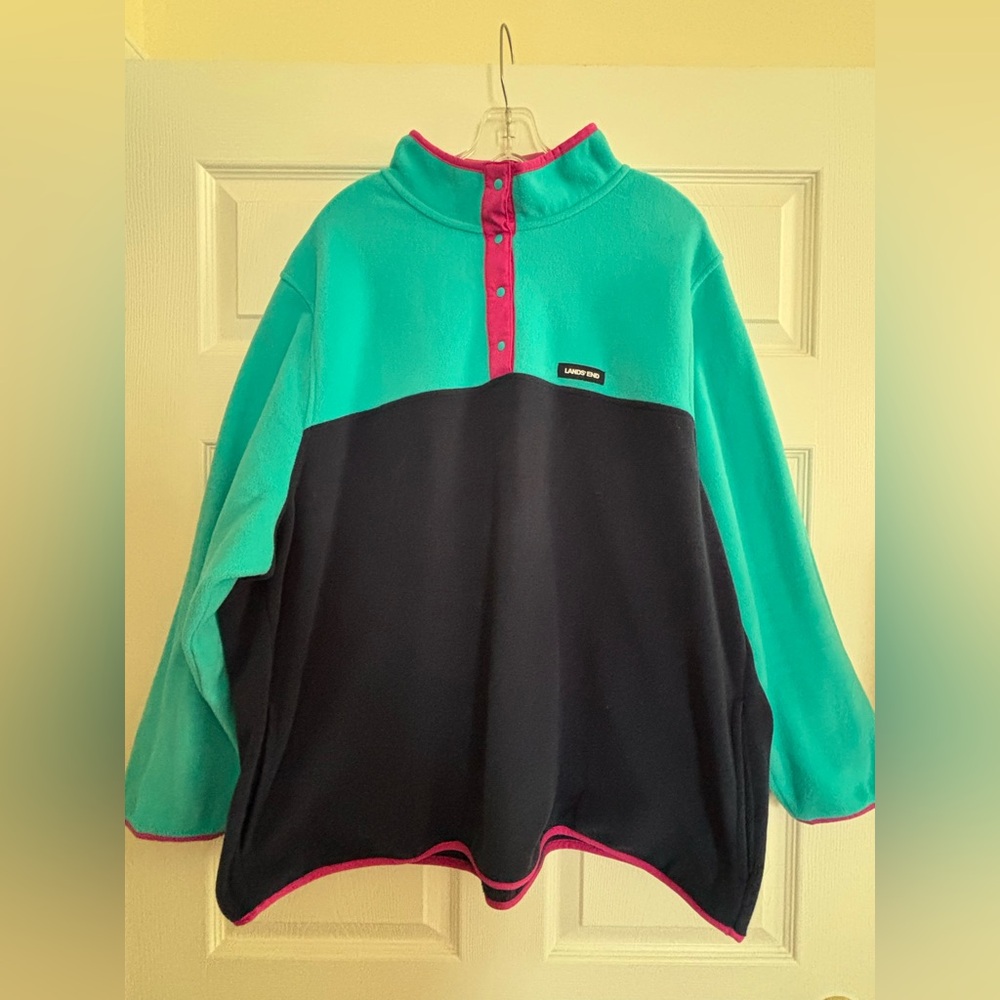 Lands' End Teal and Navy Fleece Sweatshirt